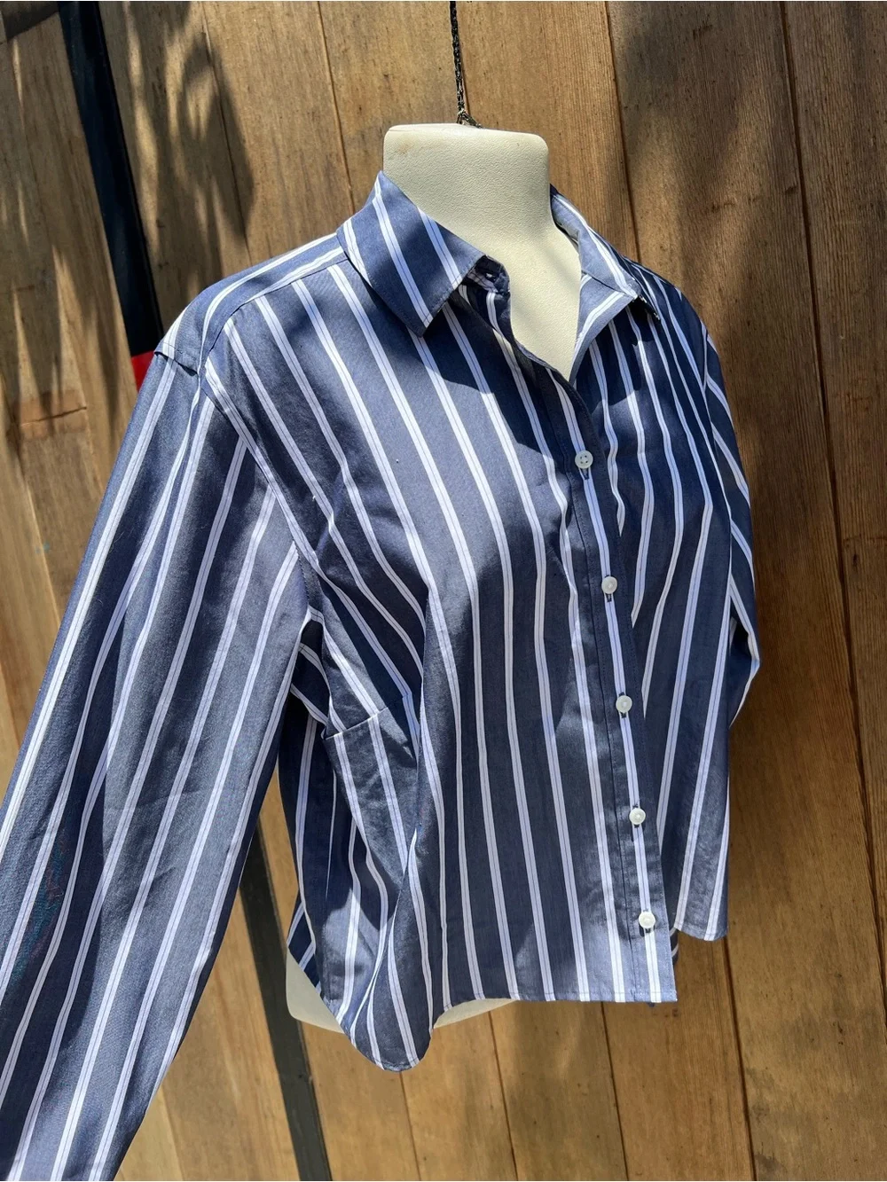 Lands' End Navy and White Striped Shirt - Picture 1 of 6